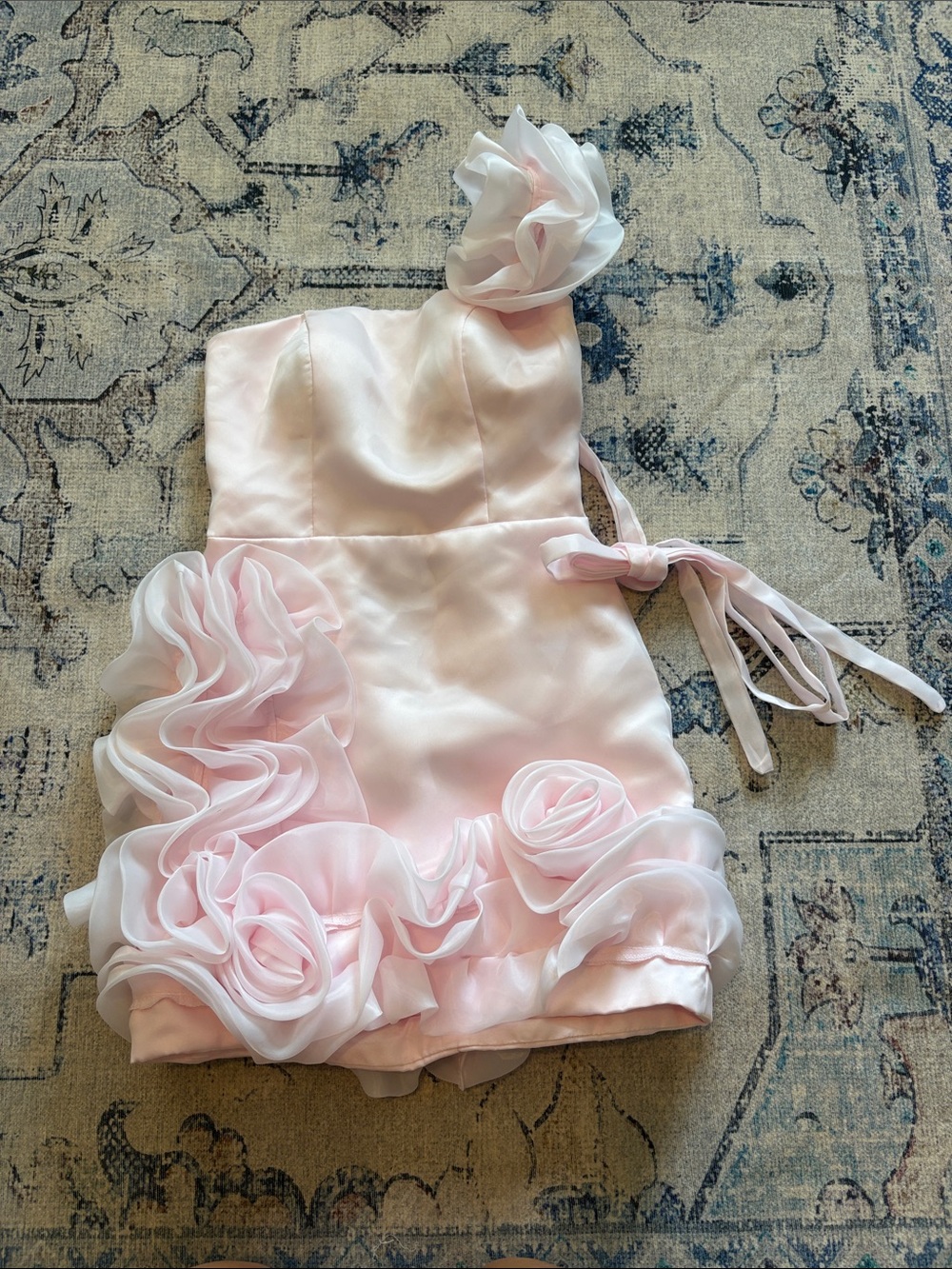 Girls' Pink One-Shoulder Floral Rosette Dress